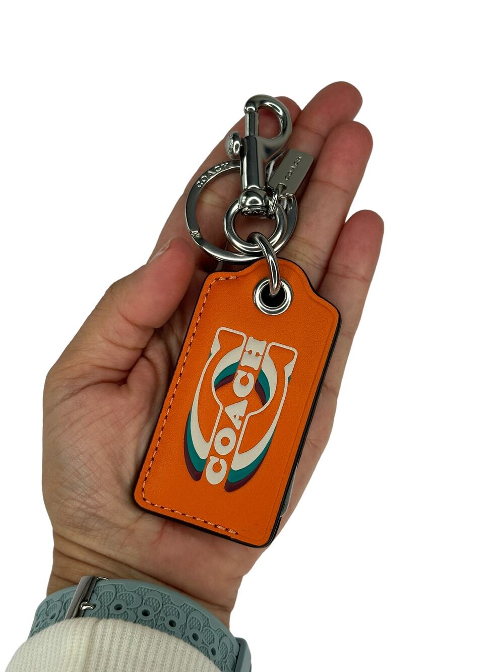 Coach Bottle Opener Key Fob With Coach Stamp Bright Orange